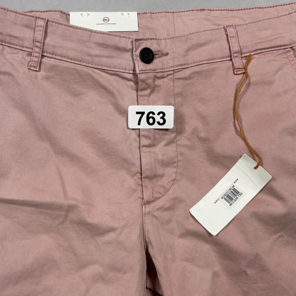 AG Adriano Goldschmied Wanderer Shorts Mens 33 Pink Slim Trouser Stretch Sateen